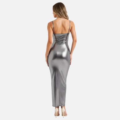 Bodycon Maxi Dress Women’s Metallic Cami-Straps