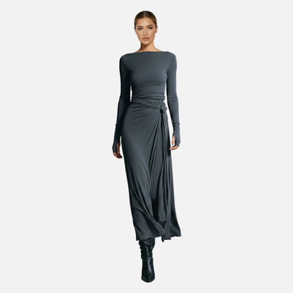 Wrap Maxi Dress Women's Long Sleeve Boat Neck