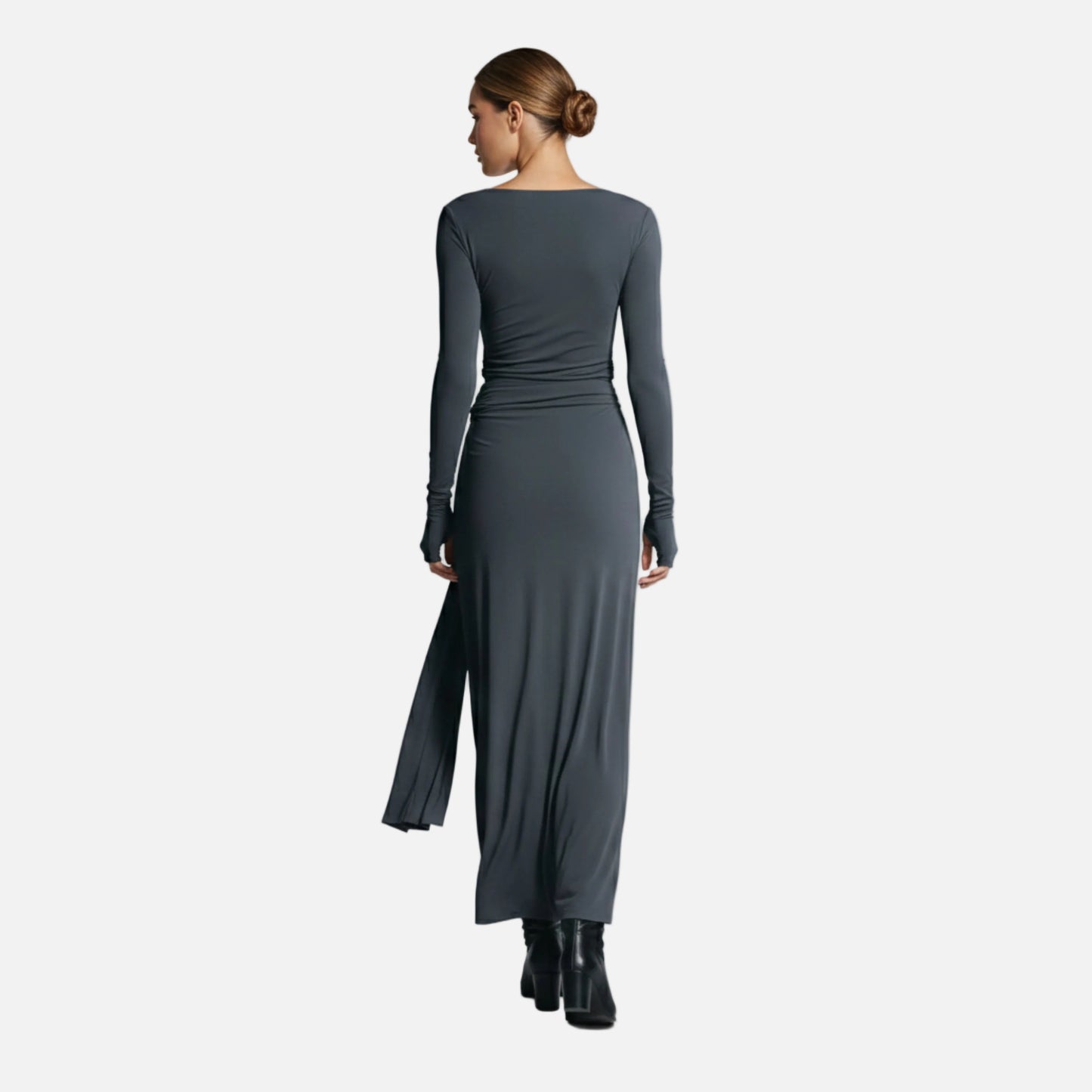 Wrap Maxi Dress Women's Long Sleeve Boat Neck