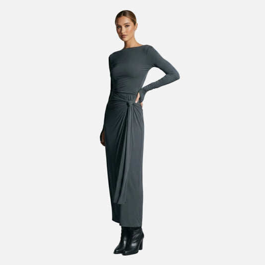 Wrap Maxi Dress Women's Long Sleeve Boat Neck