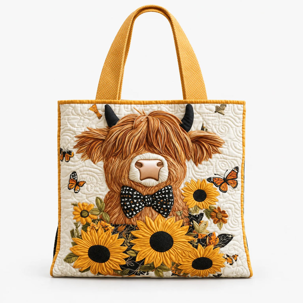 Handmade Quilted Tote Bag with Wave Stitching, Double-Layer and Machine Washable