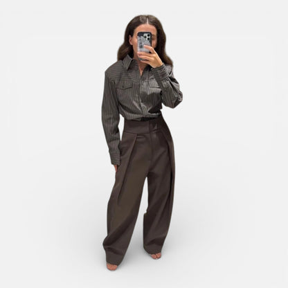 Mavenburry | Women’s Wide‑Leg Trousers - Chocolate