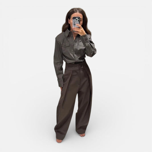 Mavenburry | Women’s Wide‑Leg Trousers - Chocolate