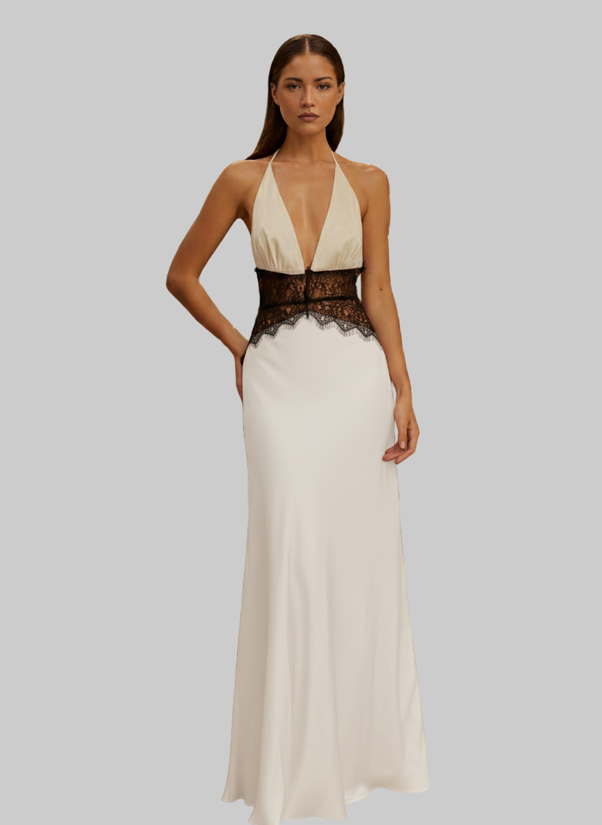 Mavenburry | Lucy Lace & Satin Maxi Dress