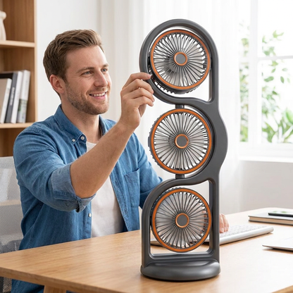 Portable Fan with Three Fan Heads