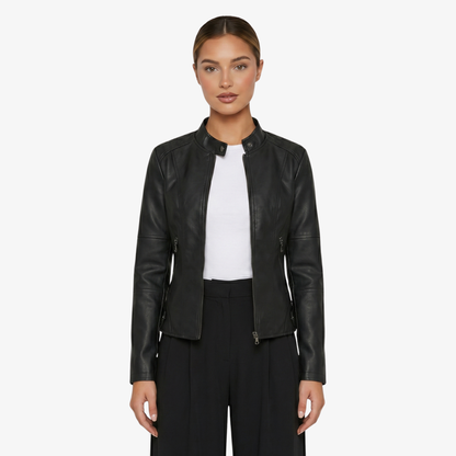 Jacket Women’s Faux Leather Zip Front Stand Collar