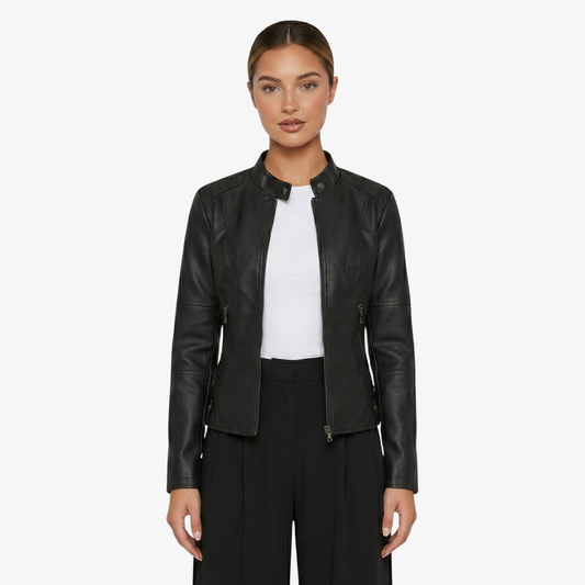 Jacket Women’s Faux Leather Zip Front Stand Collar