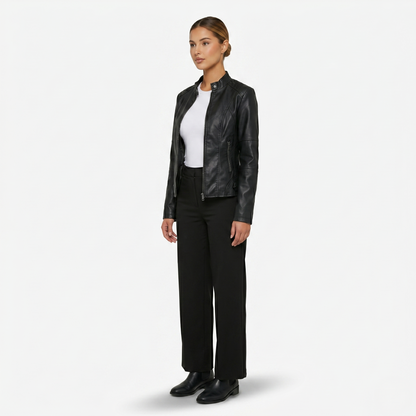 Jacket Women’s Faux Leather Zip Front Stand Collar