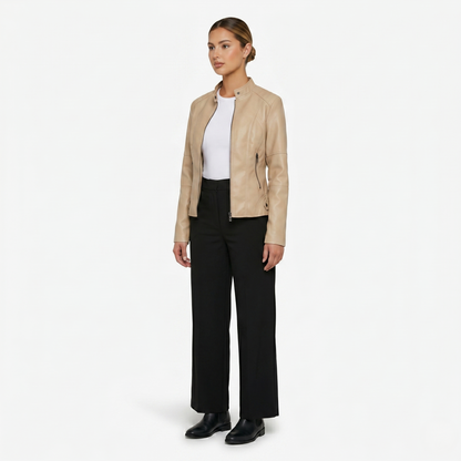 Jacket Women’s Faux Leather Zip Front Stand Collar
