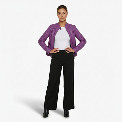 Jacket Women’s Faux Leather Zip Front Stand Collar