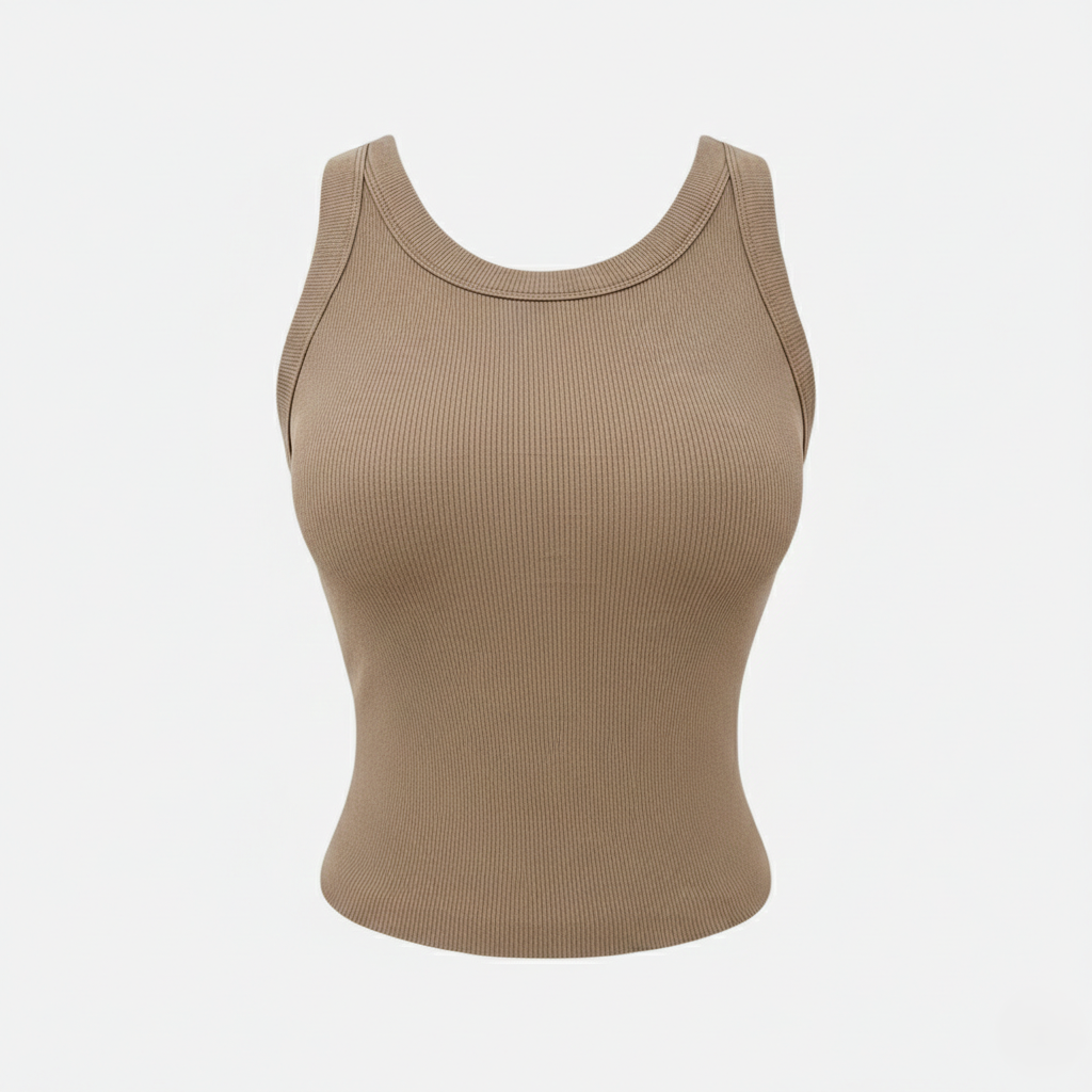 Tank Top Women's Round Neck Ribbed with Built-in Bra