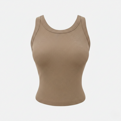 Tank Top Women's Round Neck Ribbed with Built-in Bra