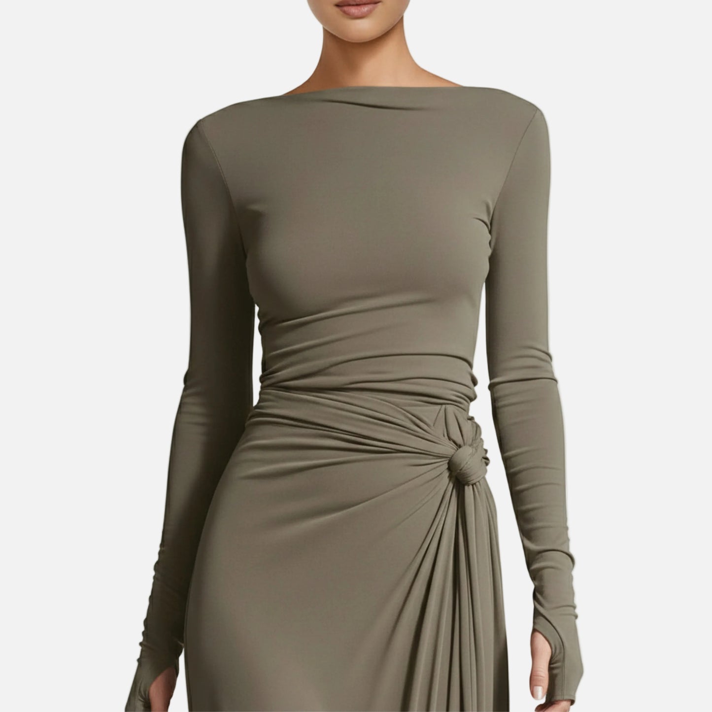 Wrap Maxi Dress Women's Long Sleeve Boat Neck