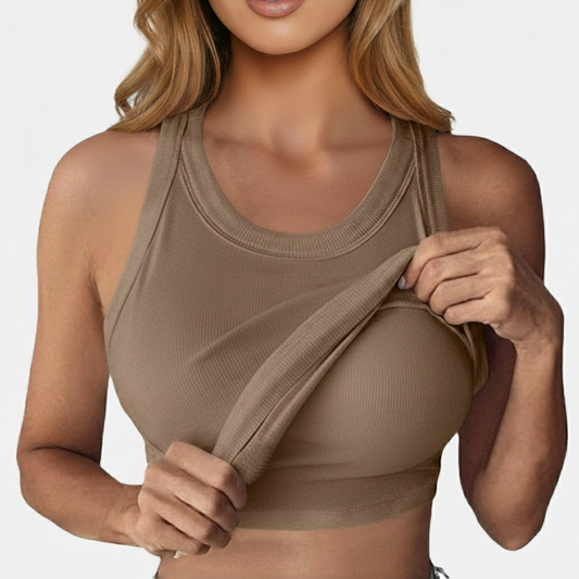 Tank Top Women's Round Neck Ribbed with Built-in Bra