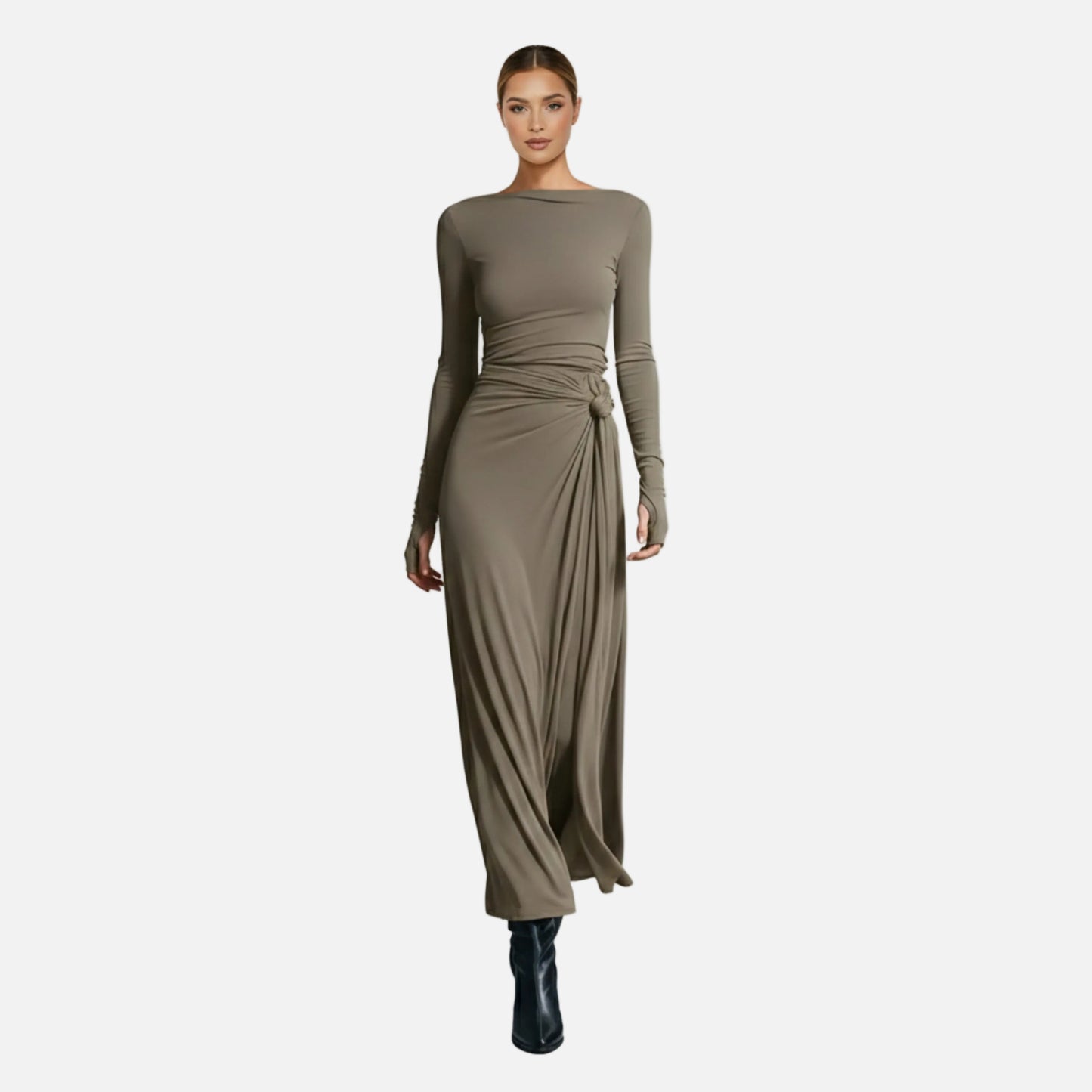 Wrap Maxi Dress Women's Long Sleeve Boat Neck