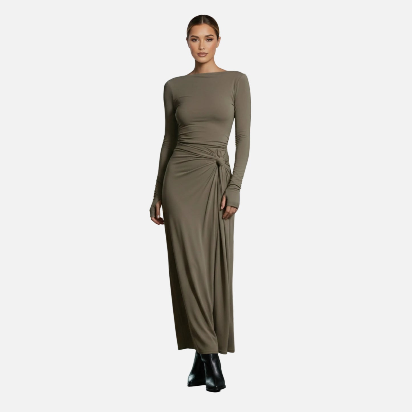 Wrap Maxi Dress Women's Long Sleeve Boat Neck