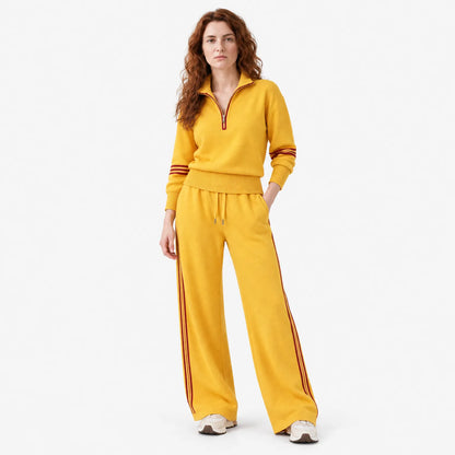 Knitted Two-Piece Set with Quarter-Zip Jumper and Wide-Leg Trousers