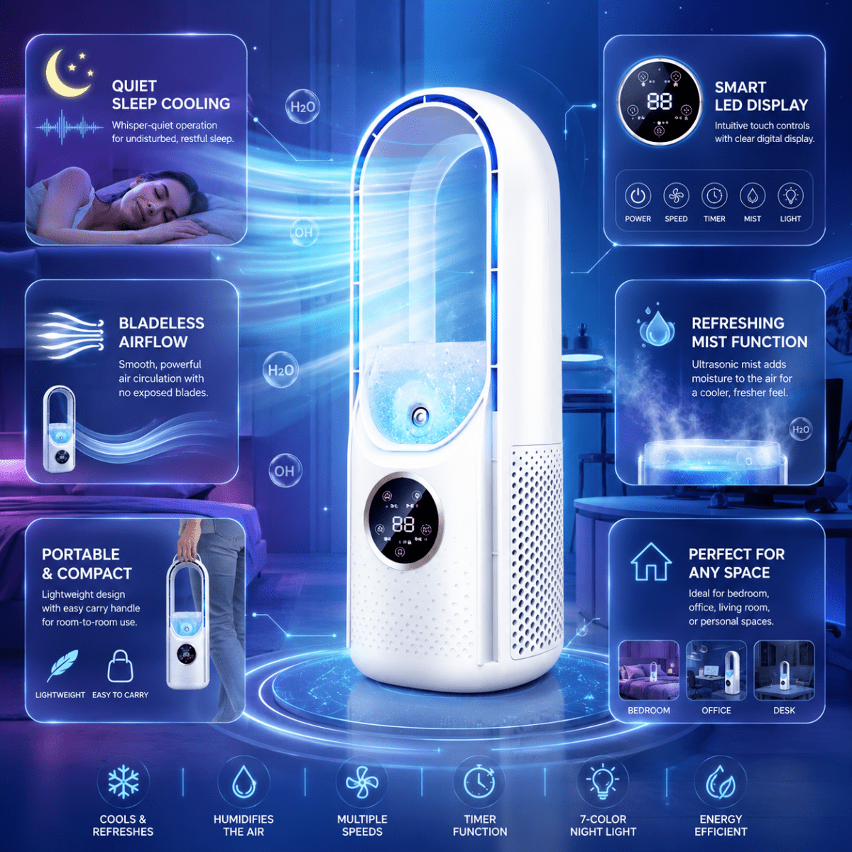 BREEZA Nova Bladeless Air Cooler for Restful Nights