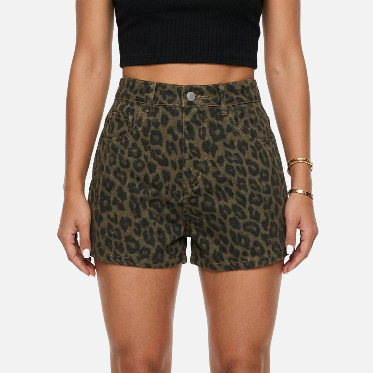 Denim Shorts Women's Leopard Print High Waisted