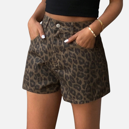 Denim Shorts Women's Leopard Print High Waisted