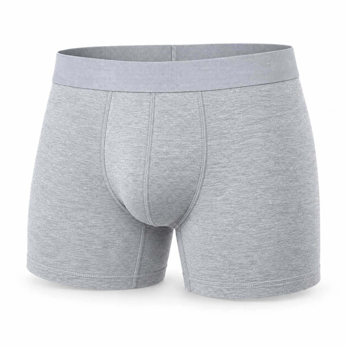 Single light grey marl boxer brief from the front, showing the wide waistband and stitched front panel. 7