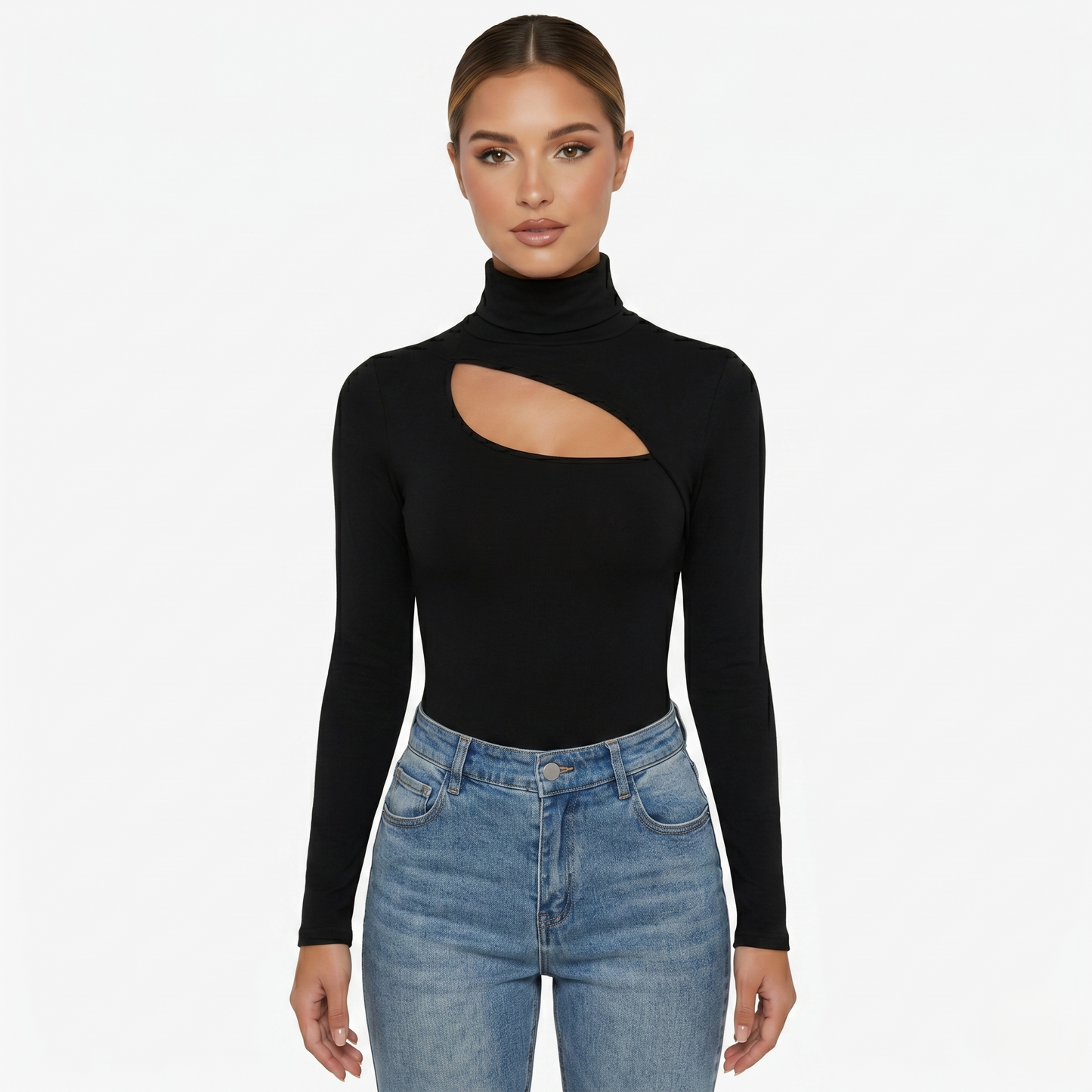 Long Sleeve Top Women’s High Neck Cut Out Detail
