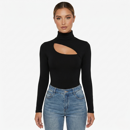 Long Sleeve Top Women’s High Neck Cut Out Detail
