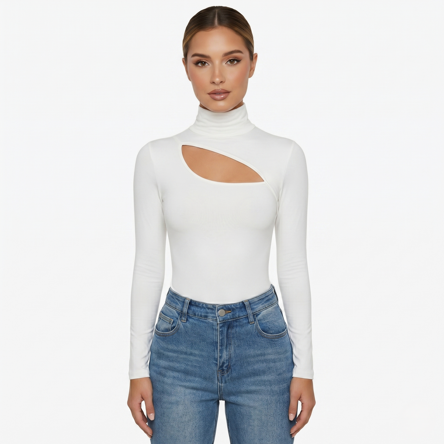 Long Sleeve Top Women’s High Neck Cut Out Detail