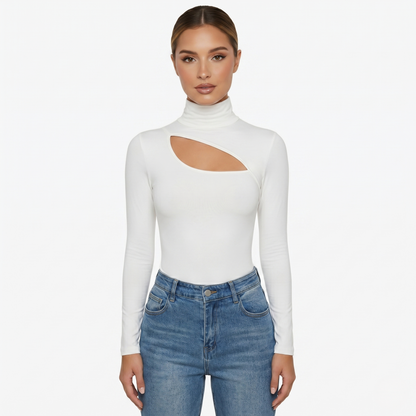 Long Sleeve Top Women’s High Neck Cut Out Detail