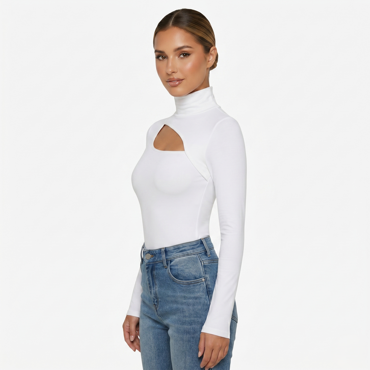 Long Sleeve Top Women’s High Neck Cut Out Detail