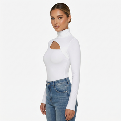 Long Sleeve Top Women’s High Neck Cut Out Detail