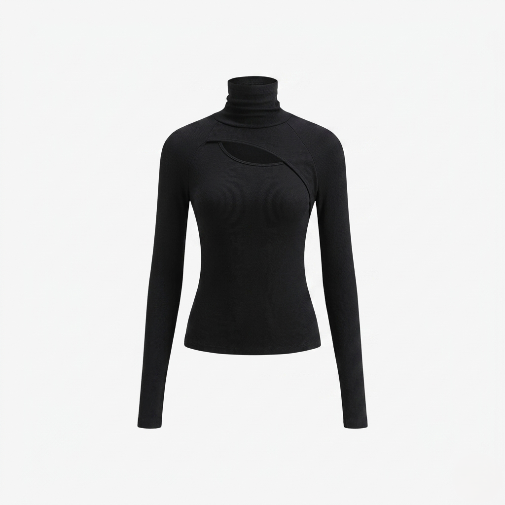 Long Sleeve Top Women’s High Neck Cut Out Detail