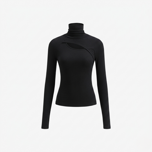 Long Sleeve Top Women’s High Neck Cut Out Detail