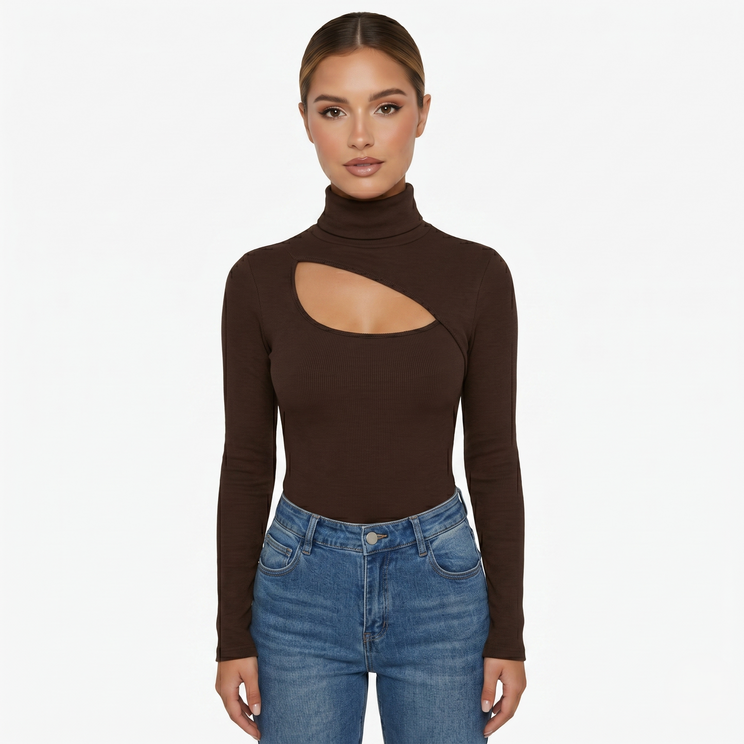 Long Sleeve Top Women’s High Neck Cut Out Detail