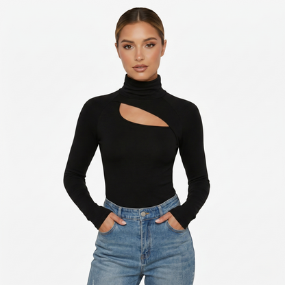 Long Sleeve Top Women’s High Neck Cut Out Detail