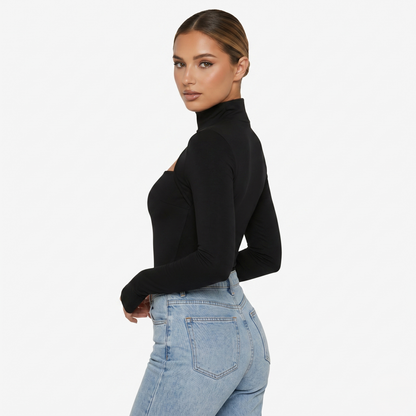 Long Sleeve Top Women’s High Neck Cut Out Detail