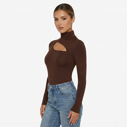 Long Sleeve Top Women’s High Neck Cut Out Detail