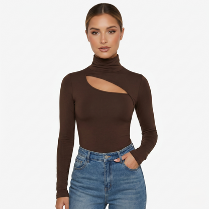 Long Sleeve Top Women’s High Neck Cut Out Detail