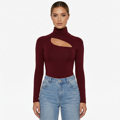 Long Sleeve Top Women’s High Neck Cut Out Detail
