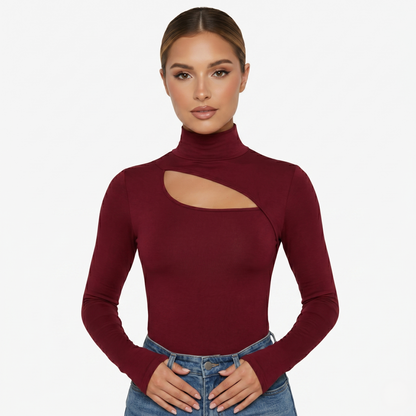 Long Sleeve Top Women’s High Neck Cut Out Detail