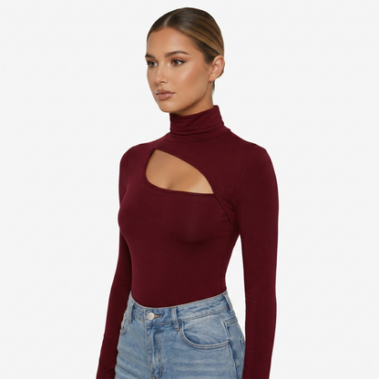 Long Sleeve Top Women’s High Neck Cut Out Detail