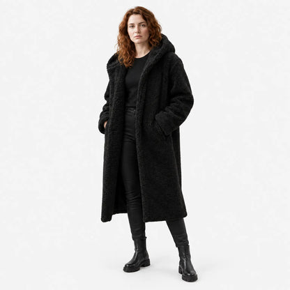 Long women's teddy coat with hood – Maren