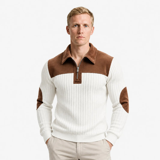 Luxe Men's Sweater with Suede-Look Accents