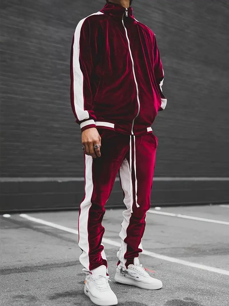 Luxe Velvet Tracksuit with Zip for Men - Mason