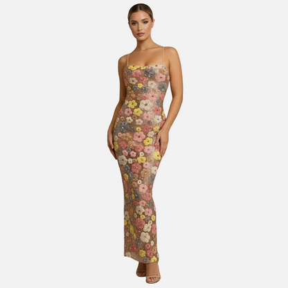 Fitted Maxi Dress Women’s Floral Print Sequin