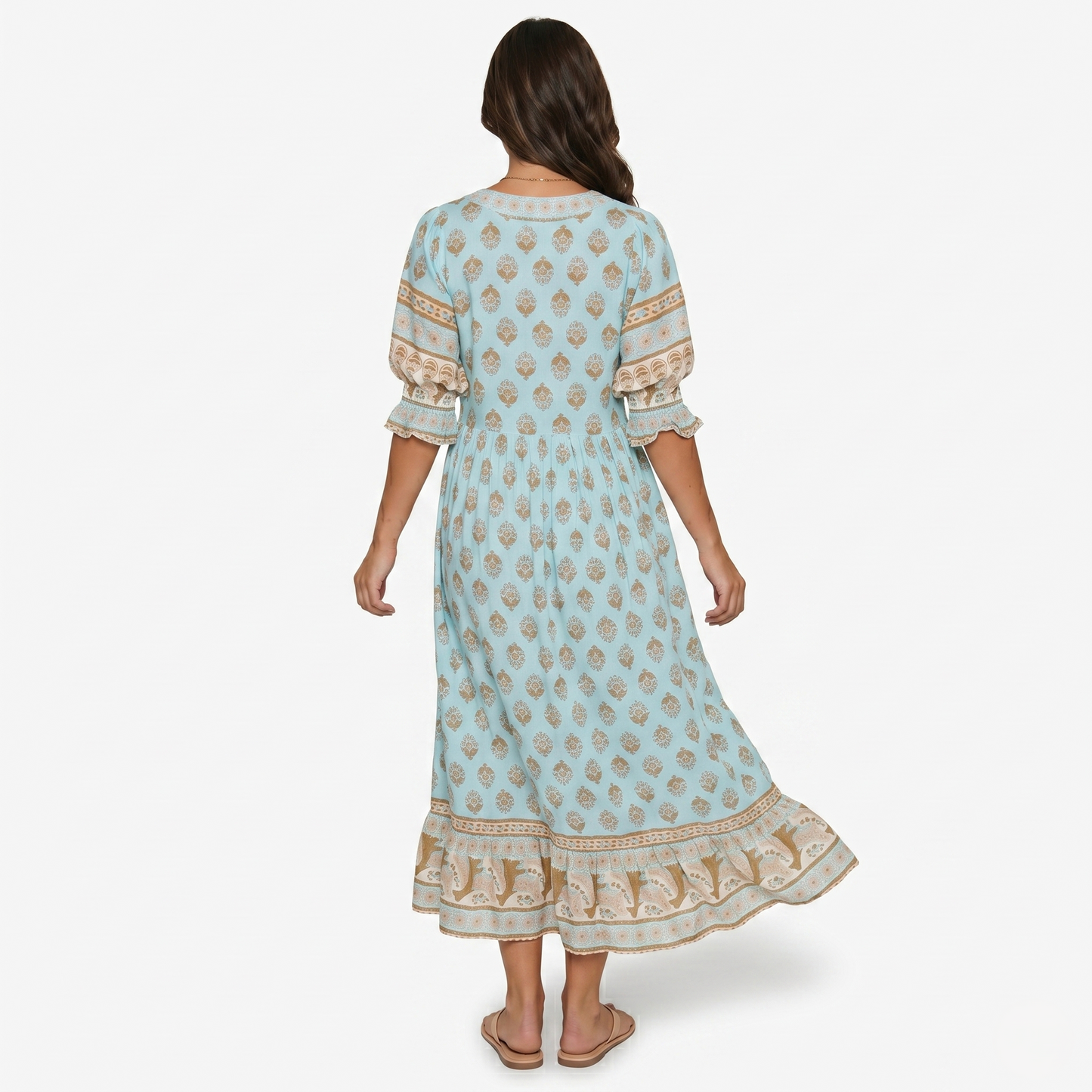 Maxi Dress Women’s Boho Print V-neck Tassel Detail