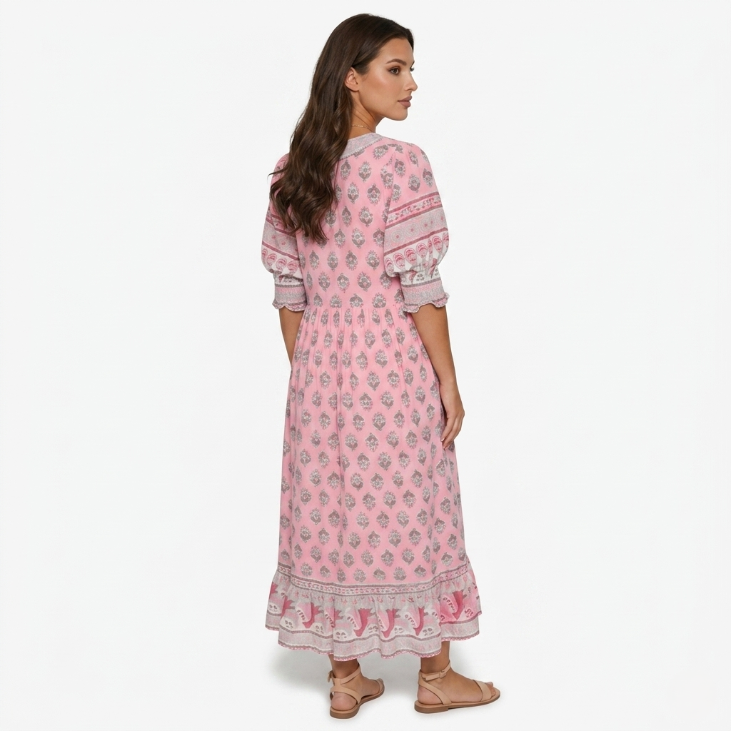 Maxi Dress Women’s Boho Print V-neck Tassel Detail