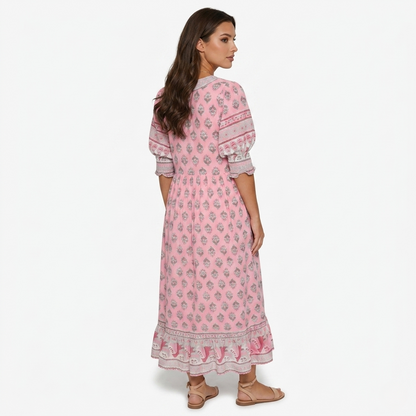 Maxi Dress Women’s Boho Print V-neck Tassel Detail