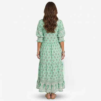 Maxi Dress Women’s Boho Print V-neck Tassel Detail