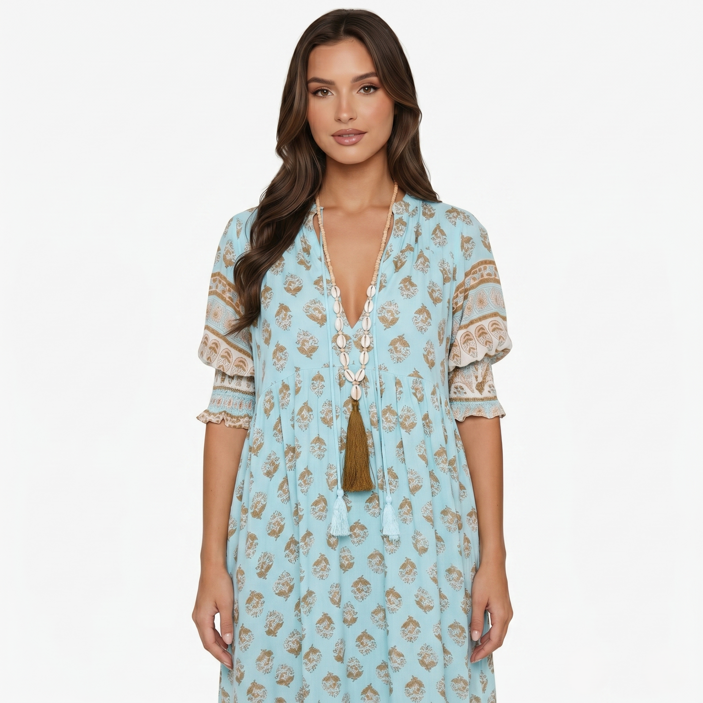 Maxi Dress Women’s Boho Print V-neck Tassel Detail